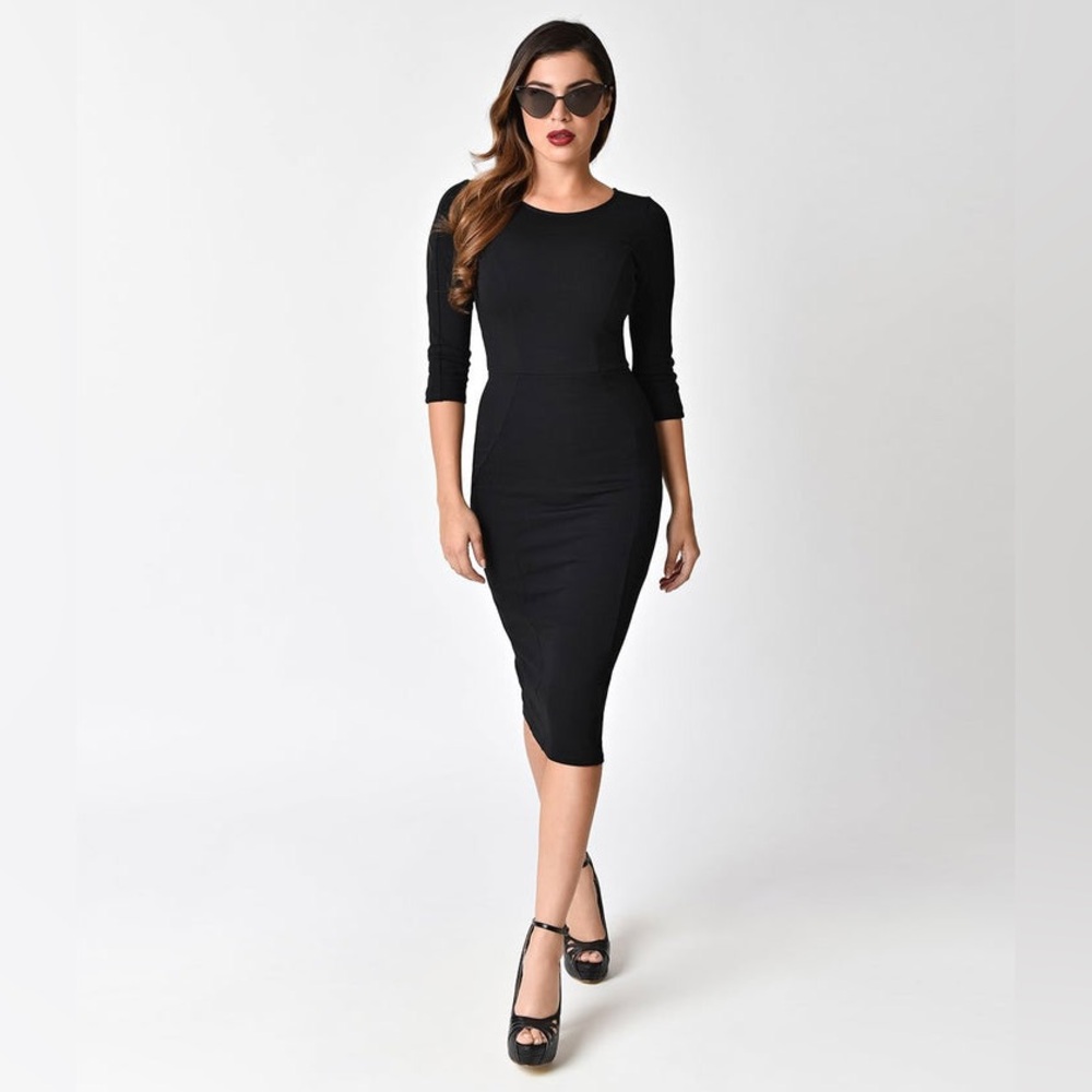 Unique Vintage Black Mod Wiggle Dress NWOT Size Large